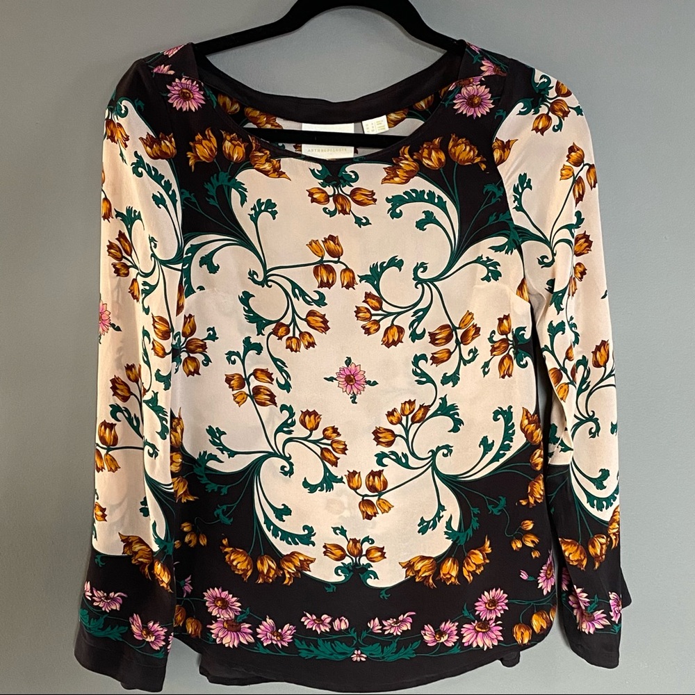 Maeve Florence scarf print top black floral xs/s